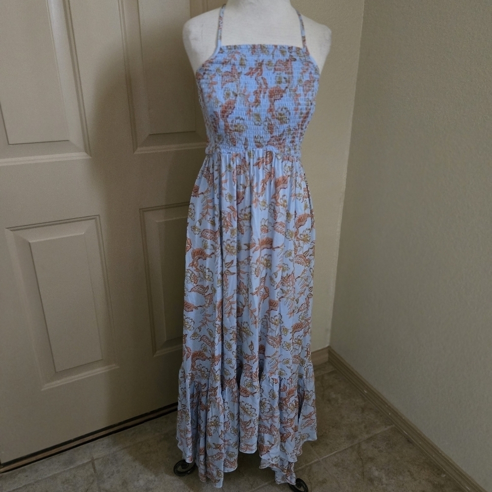Free People Heat Wave Floral Print High/Low Dress in Robins Egg Combo S fairy - Picture 6 of 8